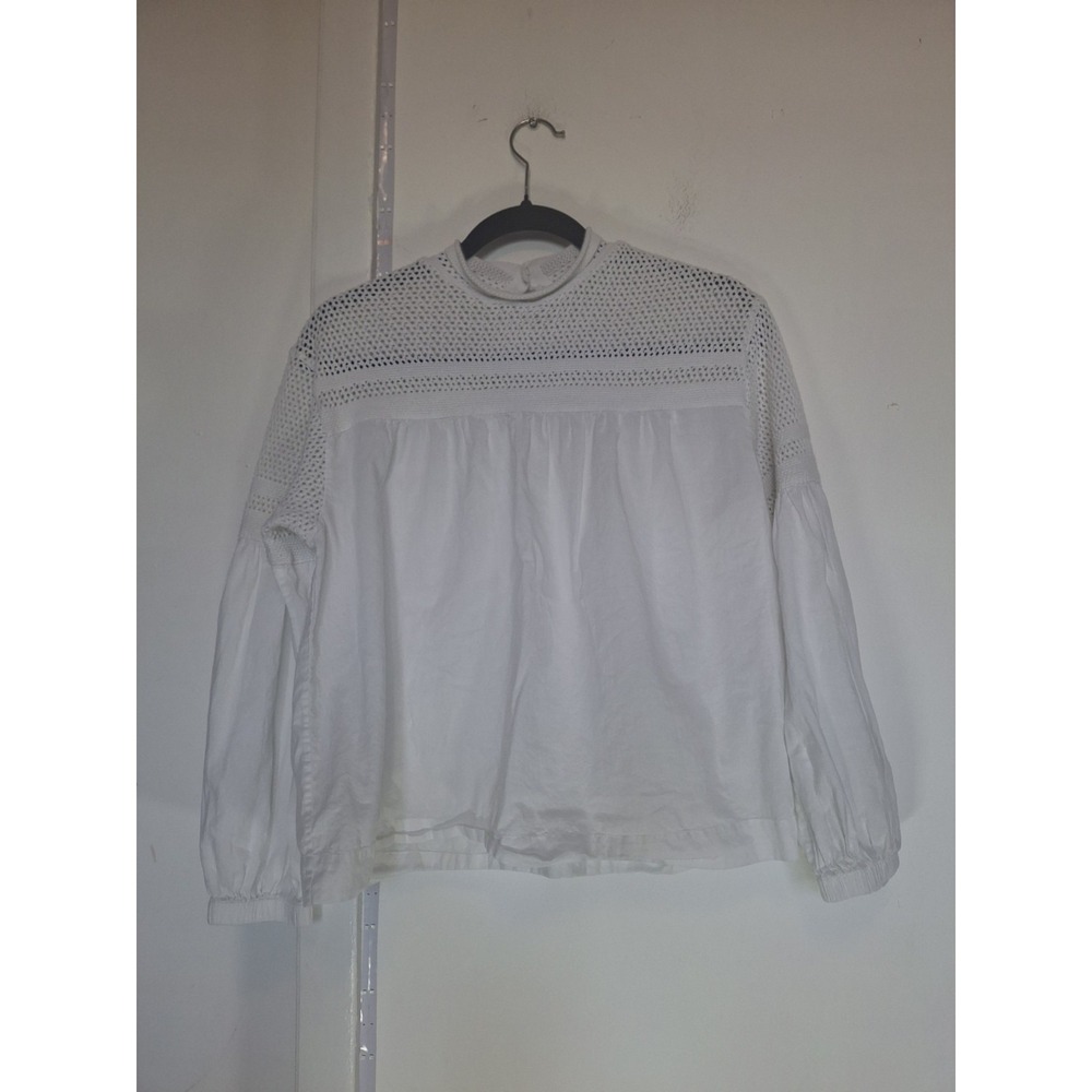 A.L.C. Remi Open Knit Mesh Yoke White Blouse Top Size